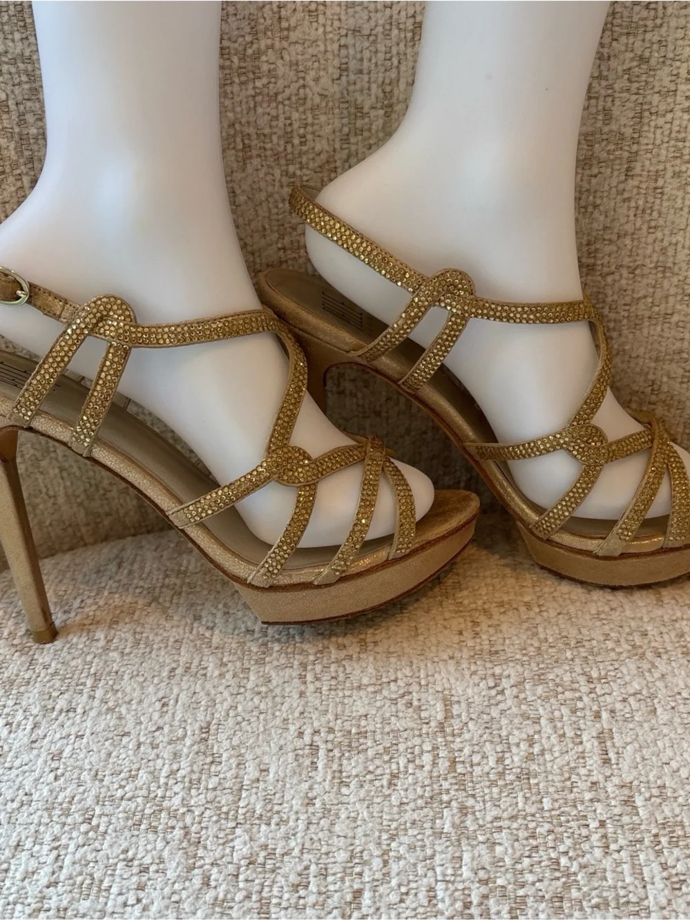 Pella Mode Gold Crystal-Strap Stiletto Sandals